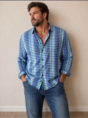 Tommy Bahama Blue & Green Plaid Button-Down Shirt